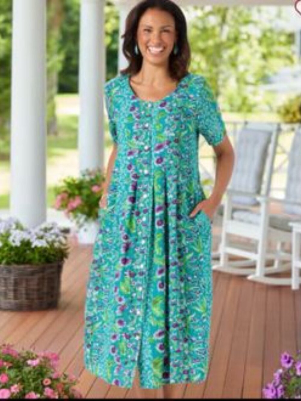The Vermont Country Store Delightful Garden Short-Sleeve Dress Sz 1X